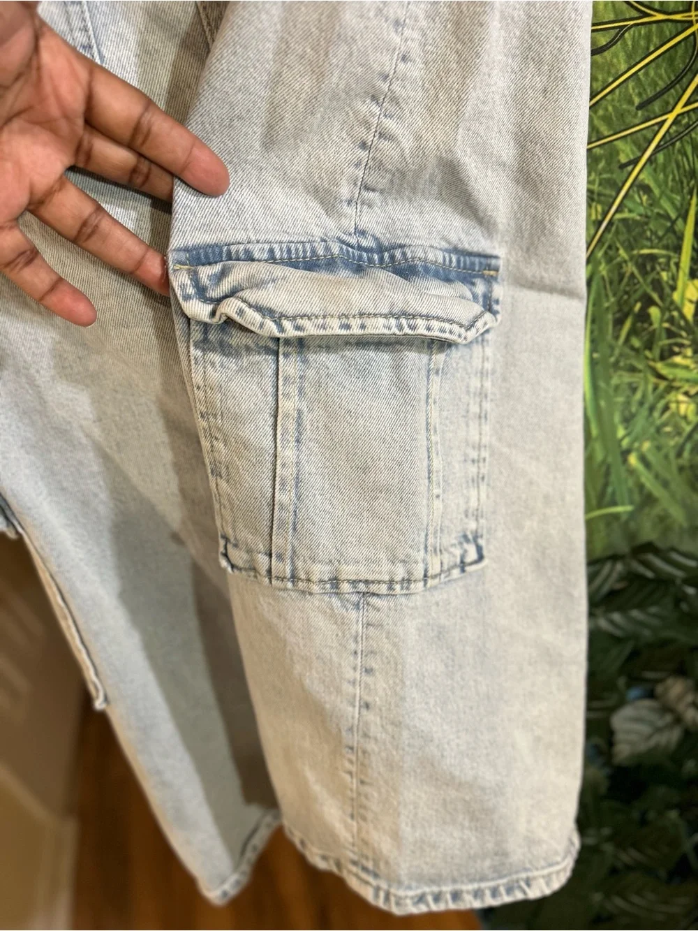 Rails Light StoneWash Denim Cargo Skirt with Front Seams,Back Split & Cargo Pck